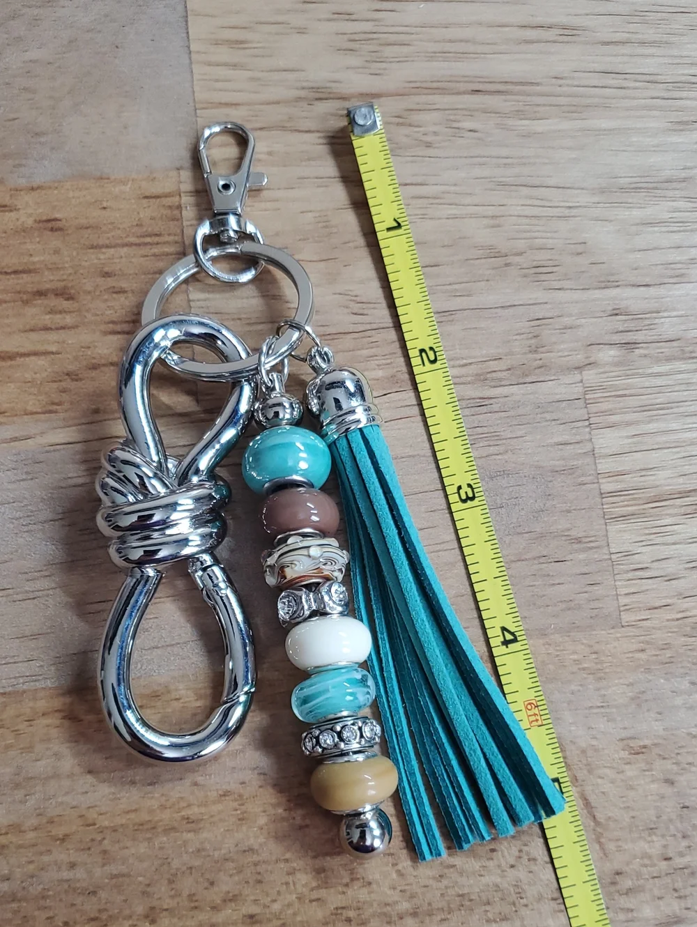 Beaded Tassel Keychain Charm - Green & Mixed Beads